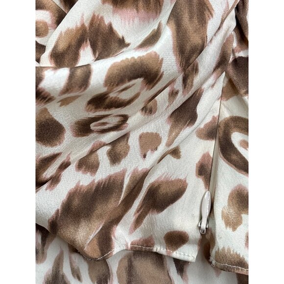 Ann Taylor Sleeveless Leopard Print Top 8 Ruched Brown Cream Lined Silk Blend - Picture 3 of 6
